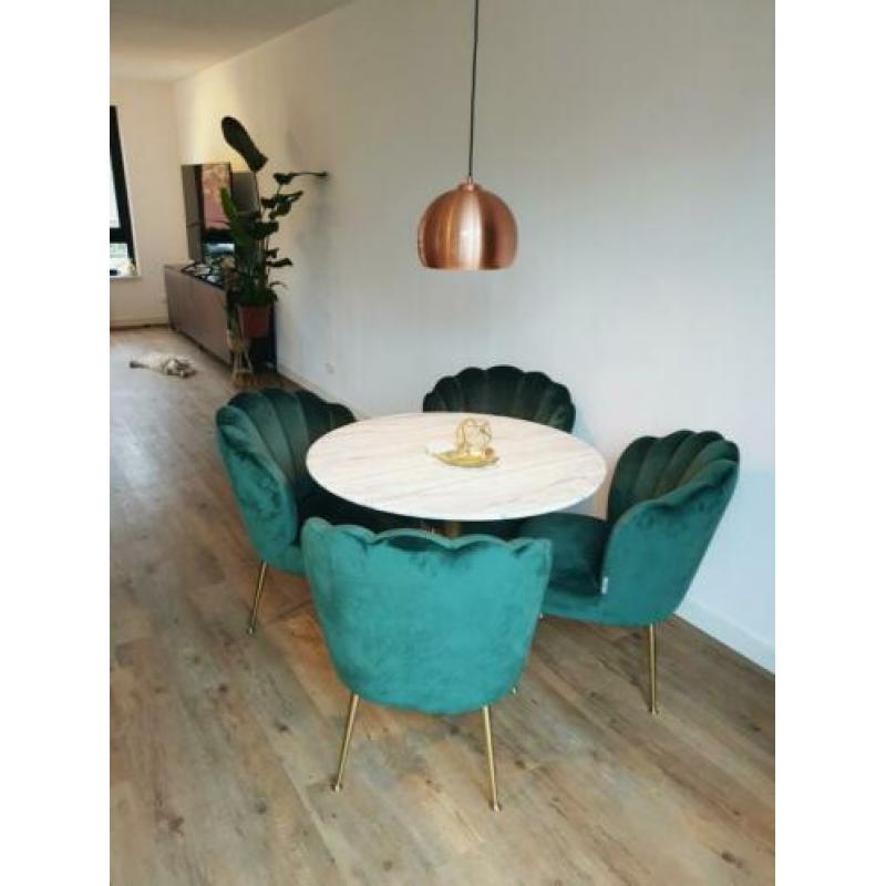 Vintage ronde marmerentafel met gouden poot 1 meter diameter