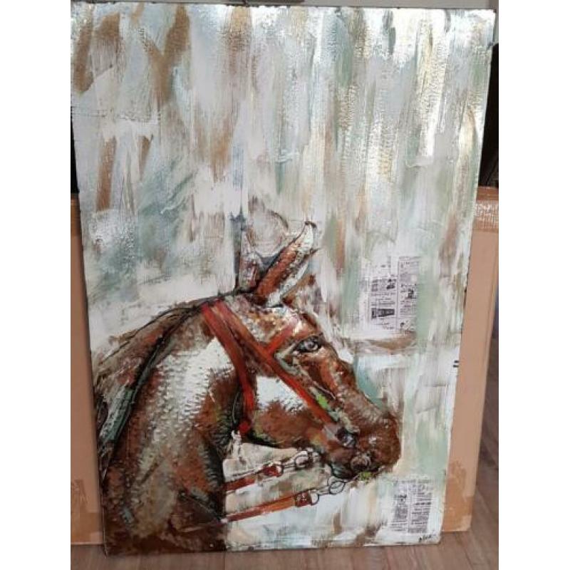 3D art metaalschilderij, thema paard. 0.80m x 1.20m.