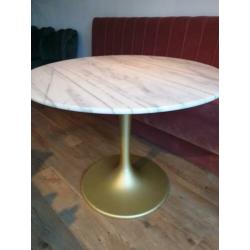 Vintage ronde marmerentafel met gouden poot 1 meter diameter