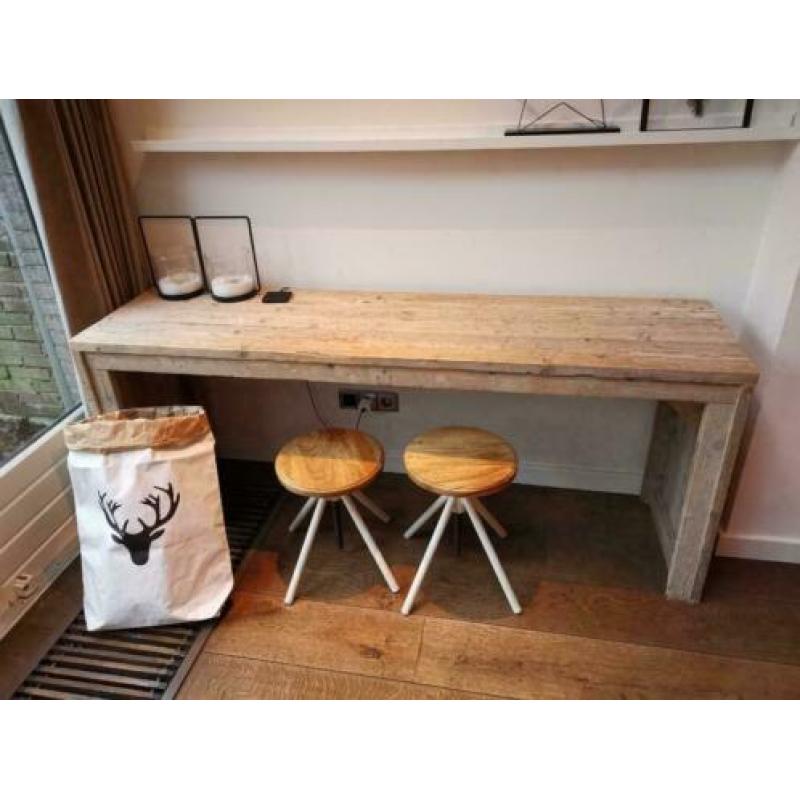 Bureau tafel sidetable hout teak douglas 180x50cm whitewash